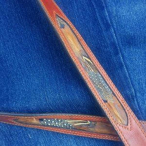 Leegin Vintage Western Leather Pheasant Feather Belt